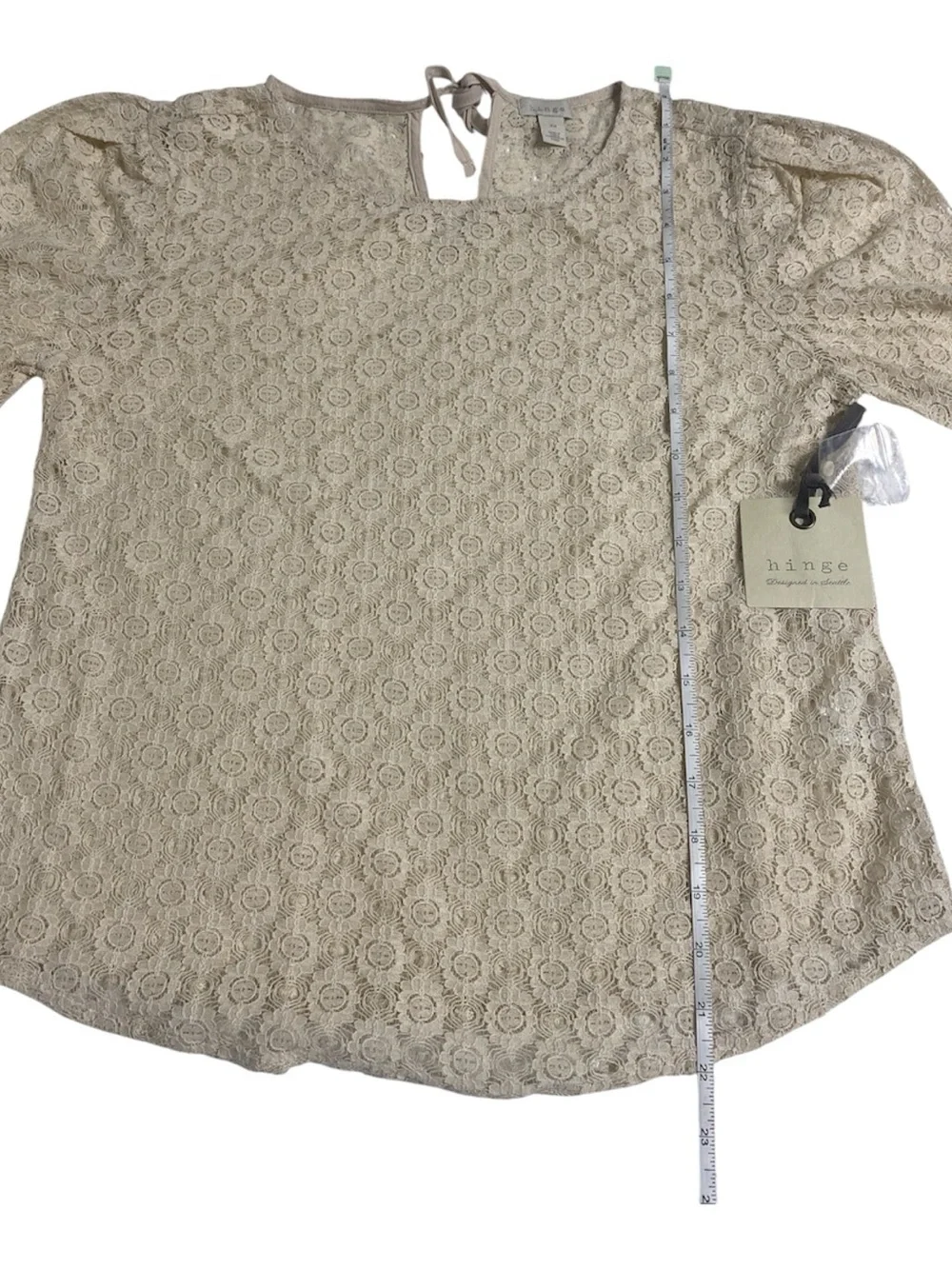 Anthropologie Hinge Beige Floral Lace Long-Sleeve Blouse